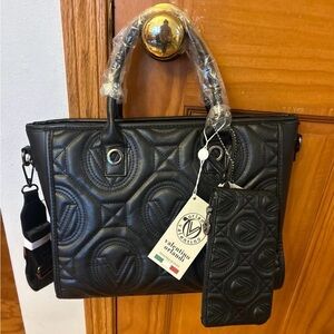 Valentino Orlandi Black Quilted Tote Bag